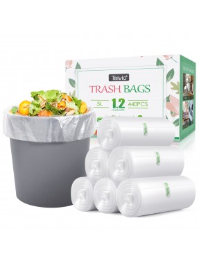 440 Counts Strong Trash Bags Garbage Bags by Teivio, Bathroom Trash Can Bin Liners, Small Plastic Bags for home office kitchen (1.2 Gallon)